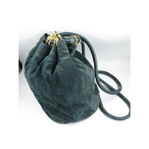 Saddle River Bag Cinch Sack Backpack Suede Drawstring Bucket Purse Gold Rings